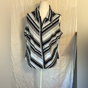 Chic Striped Button Down Sleeveless Shirt